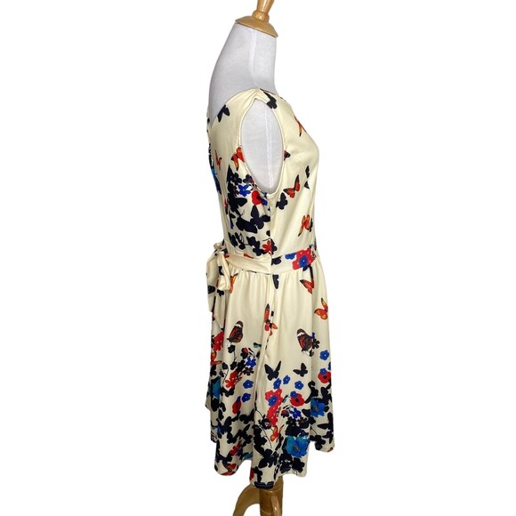 Owin Cream Butterfly Floral A Line Fit and Flare Dress. Size Medium. New - Picture 5 of 8